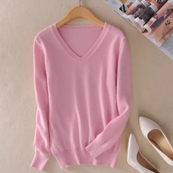 

2020 spring Autumn V-Neck Knitted sweaters Female Loose Large Size Pullover Sweater Pure Color Sweater Bottoming Shirt cc108