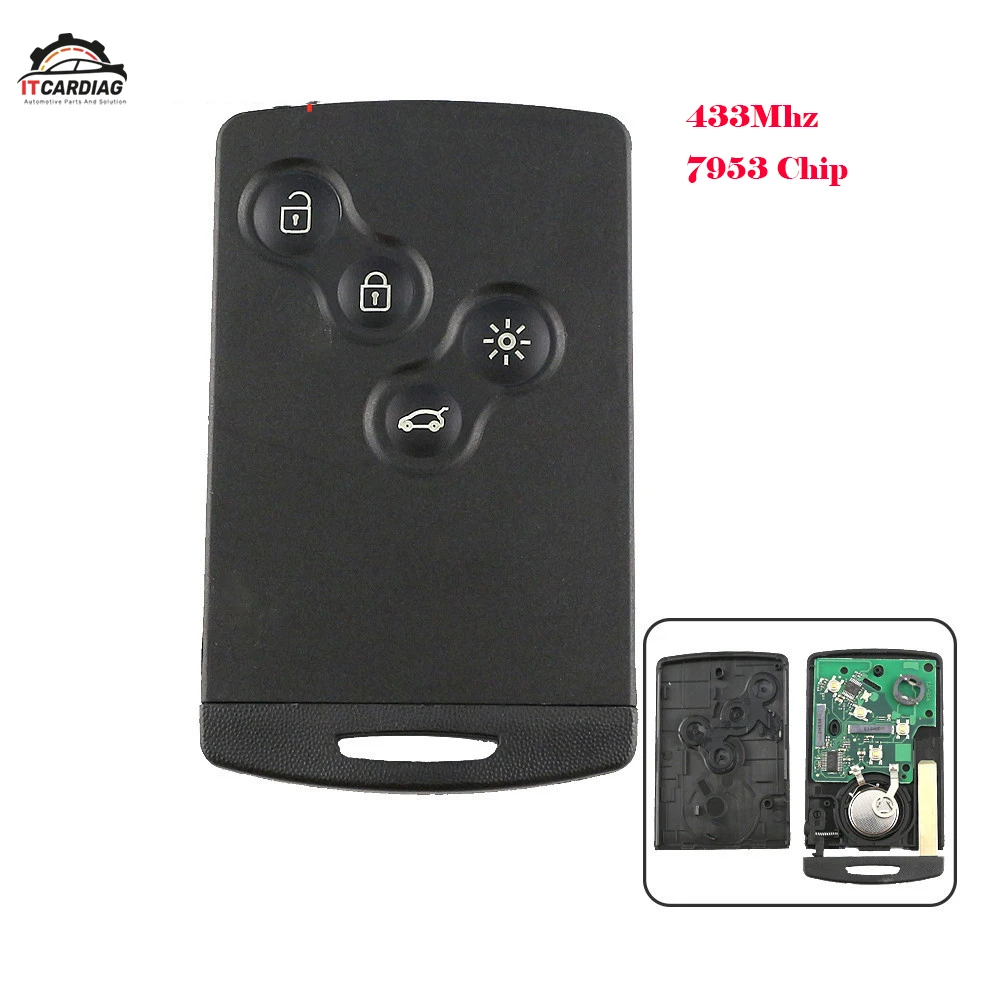 

4 button keyless Renault Remote smart key 433mhz hitag AES 7953 chip for renault Clio 4 key Hand free after 2013 key