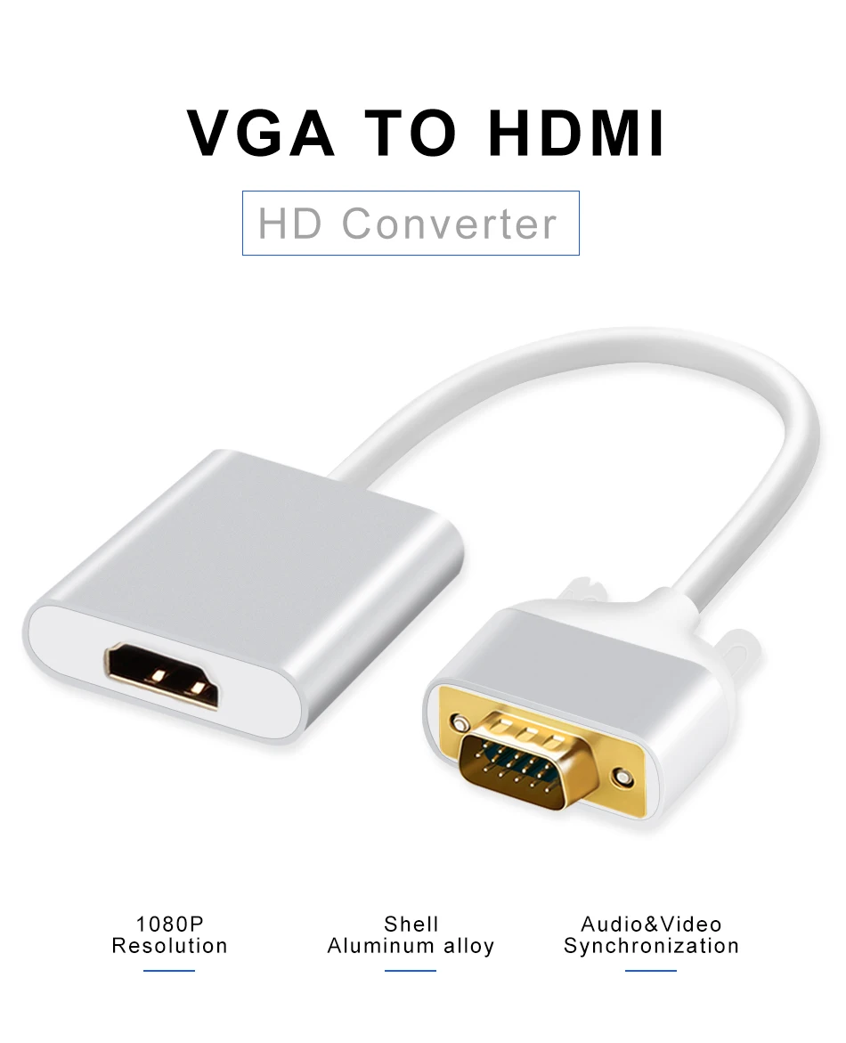 VGA к HDMI Кабель-адаптер аналого-цифровой видео аудио конвертер Выход 1080P HD 3,5 mmAUX порт для ПК ноутбук к HDTV проектор