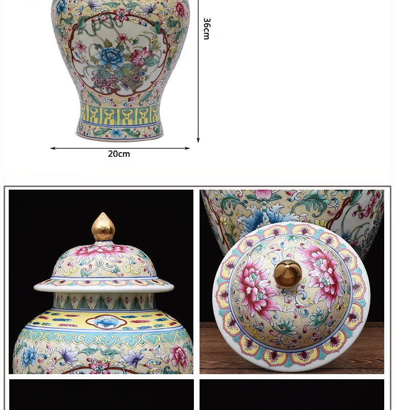Античный эмалированный керамический общий резервуар, ваза, расписанные вручную цветы, покрытые шляпой, Имбирные банки, орнамент, креативный подарок, Имбирная банка