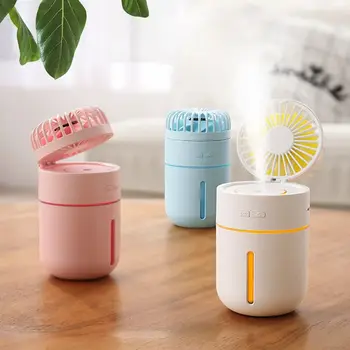 

2000mA Battery Fan with Air Humidifier 400ML USB Aroma Essential Oil Diffuser 7 Color Night Light Portable Table Fans