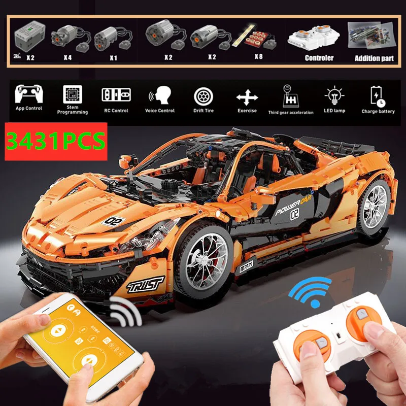 

APP RC Racing Car Motor Power Up function fits technic MOC-16915 McLaren P1 fit Building Blocks Bricks Toy kid christmas gift