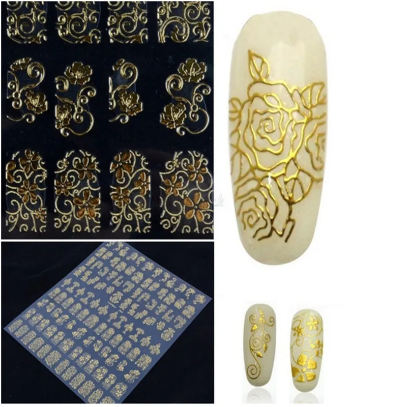 

1 pcs Nail Art Sticker Metal Retro Hollow Totem Gold Silver Nail Sticker 3D Sticker Nail Hollow Art Decals for Women Girls DIY