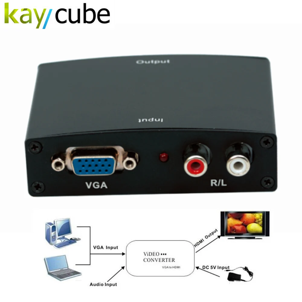 Kaycube VGA to HDMI Full HD Video 1080P Audio Converter Box Adapter