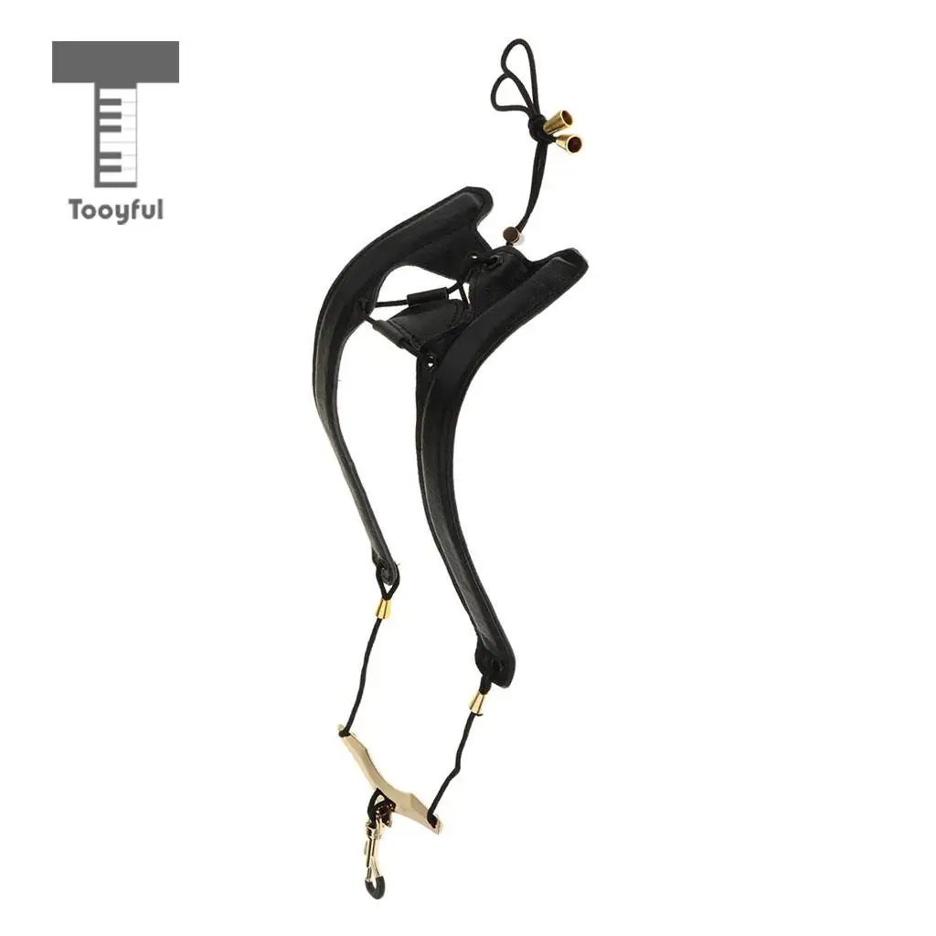 Black/Brown Adjustable Leather Saxophone Shoulder Neck Strap Width 24mm