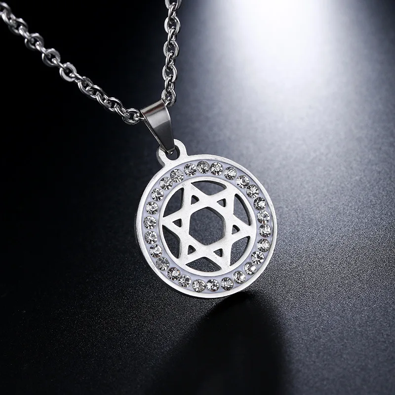 

Jewish Necklace Star of David pendant round hexagonal Necklace