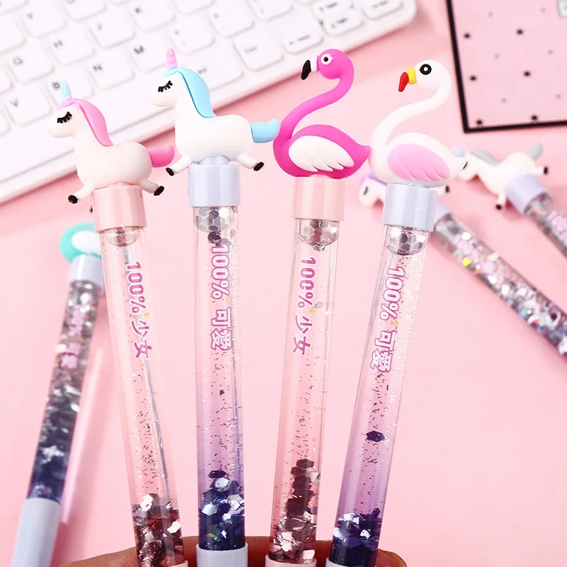 1PC Cute Unicorn Flamingo Pen Kawaii Neutral Pens Giltter Gel Pens For Kids Girls Gift School Office Supplies Novelty Stationery