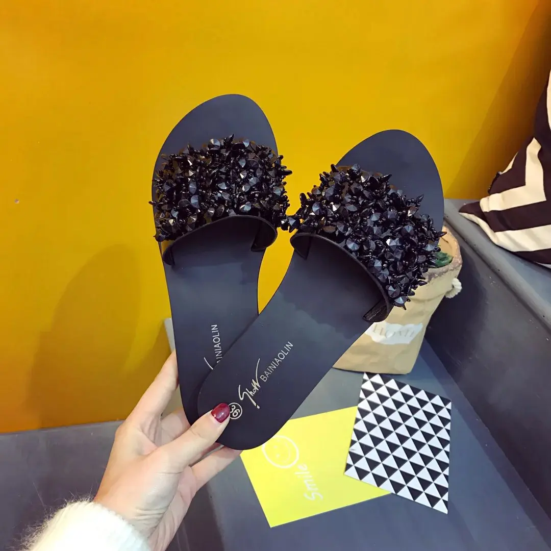 

AGUTZM 2019 Women Sandals Flips Flops Summer Style Shoes Wedges Sandals Fashion Rivet Crystal Platform Female Slides Size