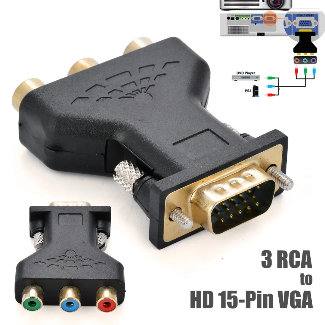 Новое поступление VGA RCA адаптер 3RCA Видео Женский в HD 15 Pin VGA конвертер стиль компонент видео Джек адаптер Mayitr