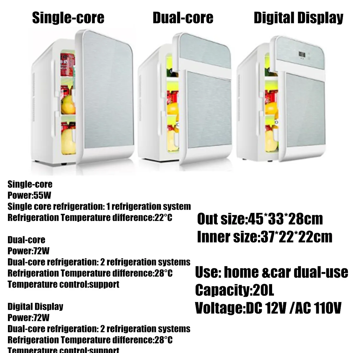 20L Refrigerator Car 12V/220V Mini Refrigerator Single-core Dual-core Digital Display Camping Home Dormitory Dual-use Fridge