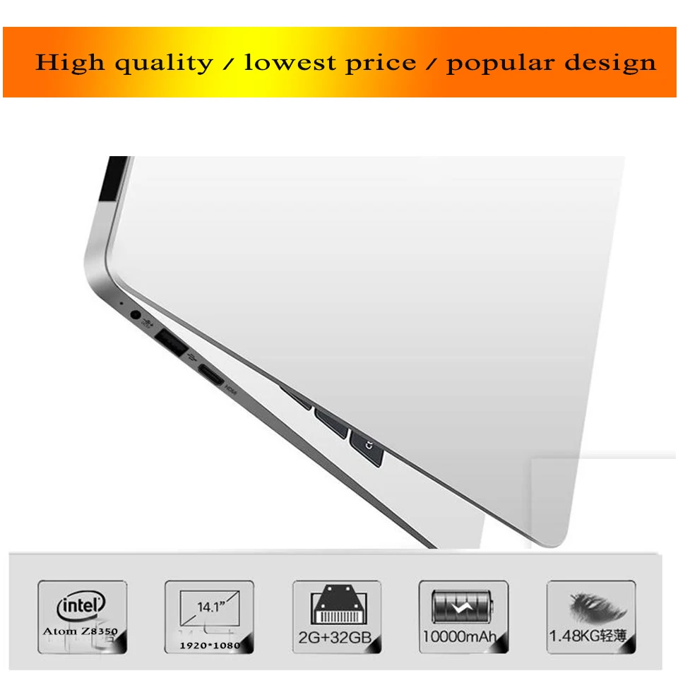 14 дюймовый дешевый ноутбук Atom X5 Z8350 четырехъядерный процессор 2 ГБ/4G 32 ГБ/64 Гб EMMC bluetooth Камера HDMI wifi windows 10 нетбук