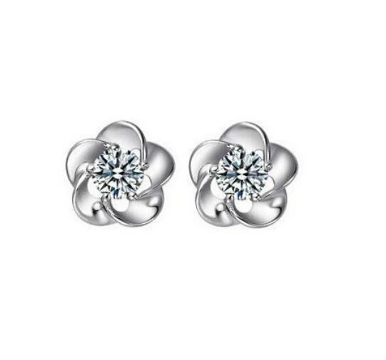 

OMH wholesale buy 5pair OFF20% silver 18KT white gold Austrian crystals fashion Bright flowers Stud Earrings EH166