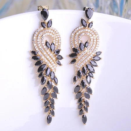 

Stunning Phenix Long Earrings Banquet Party Earrings Lady Romantic Dress of Cubic Zirconia Gold & Rhodium Plated Accessories