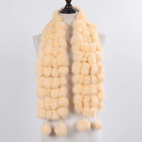 New Winter Women Real Rabbit Fur Scarf Natural Warm Rabbit Fur Muffler Girl Fashion Knitted Genuine Rabbit Fur Scarves - Color: yellow