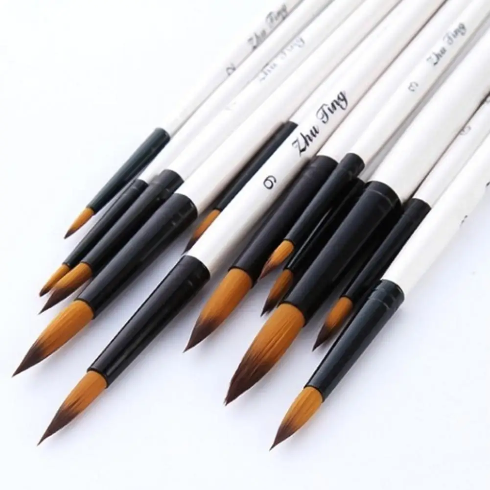 

None 12Pcs Nylon Hair Wooden Handle Watercolor Paint Brush Pen Set