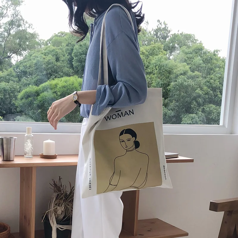

2018 Girls Canvas Tote Shoulder Bag Shopping Bags Daily Use Foldable Beach Holiday Handbag Large Capacity for Women