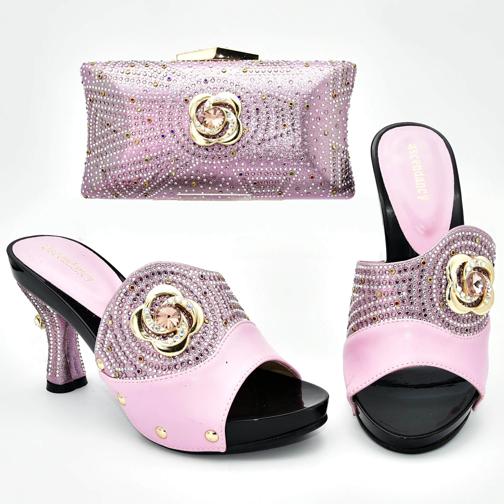 

Lovely african aso ebi wedding shoes and bag matching set 3.5 inches heel slippers women shoes and clutches bag set SB8396-2