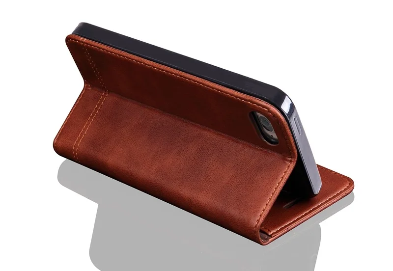 dark brown genuine leather flip case for iPhone 5 5s se phone covers luxury card wallet case