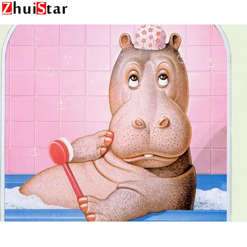 

5D DIY Diamond Embroidered cartoon Full Square Diamond Painting Cross Stitch "hippo" Picture Rhinestone Diamond Mosaic XY1
