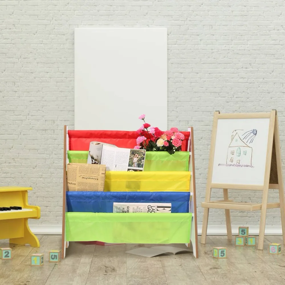 

Furniture Bookcase Shelve Toy Storage Rack Multi-color Pocket Wooden Shelf For Kids Wooden Book Storage