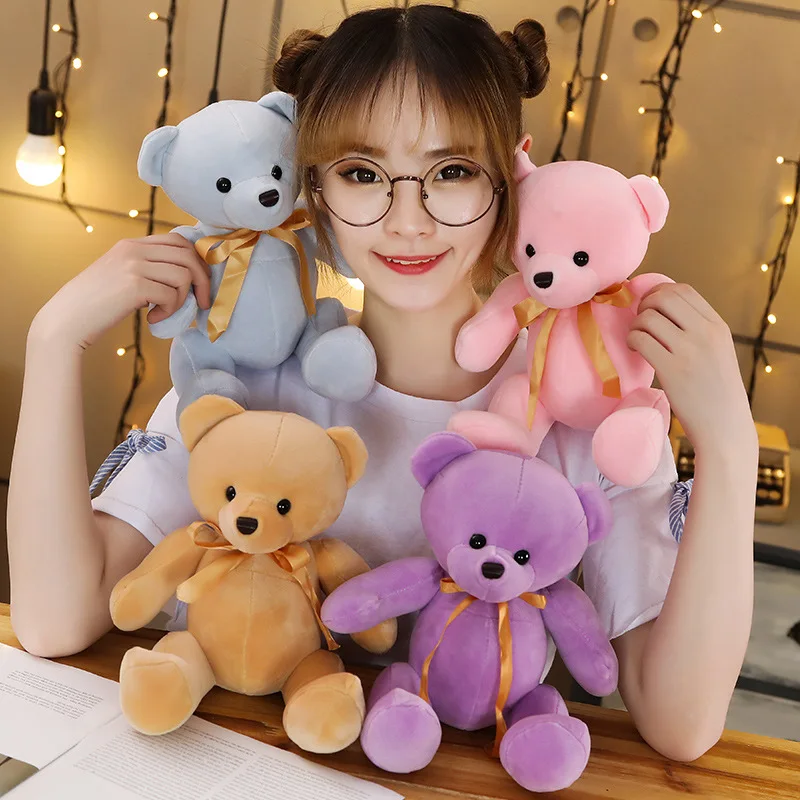 22cm Cartoon Cute Teddy Bear With Bow Plush Toy Soft Stuffed Kawaii