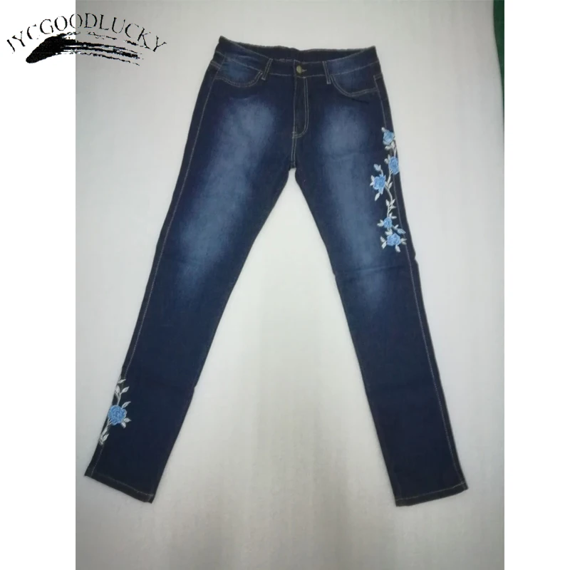 Embroidery Jeans Woman Plus Size 3XL High Waist Jeans Gradient Denim Ladies Jeans Femme Push Up Mom Jeans Flower Pants Elastic