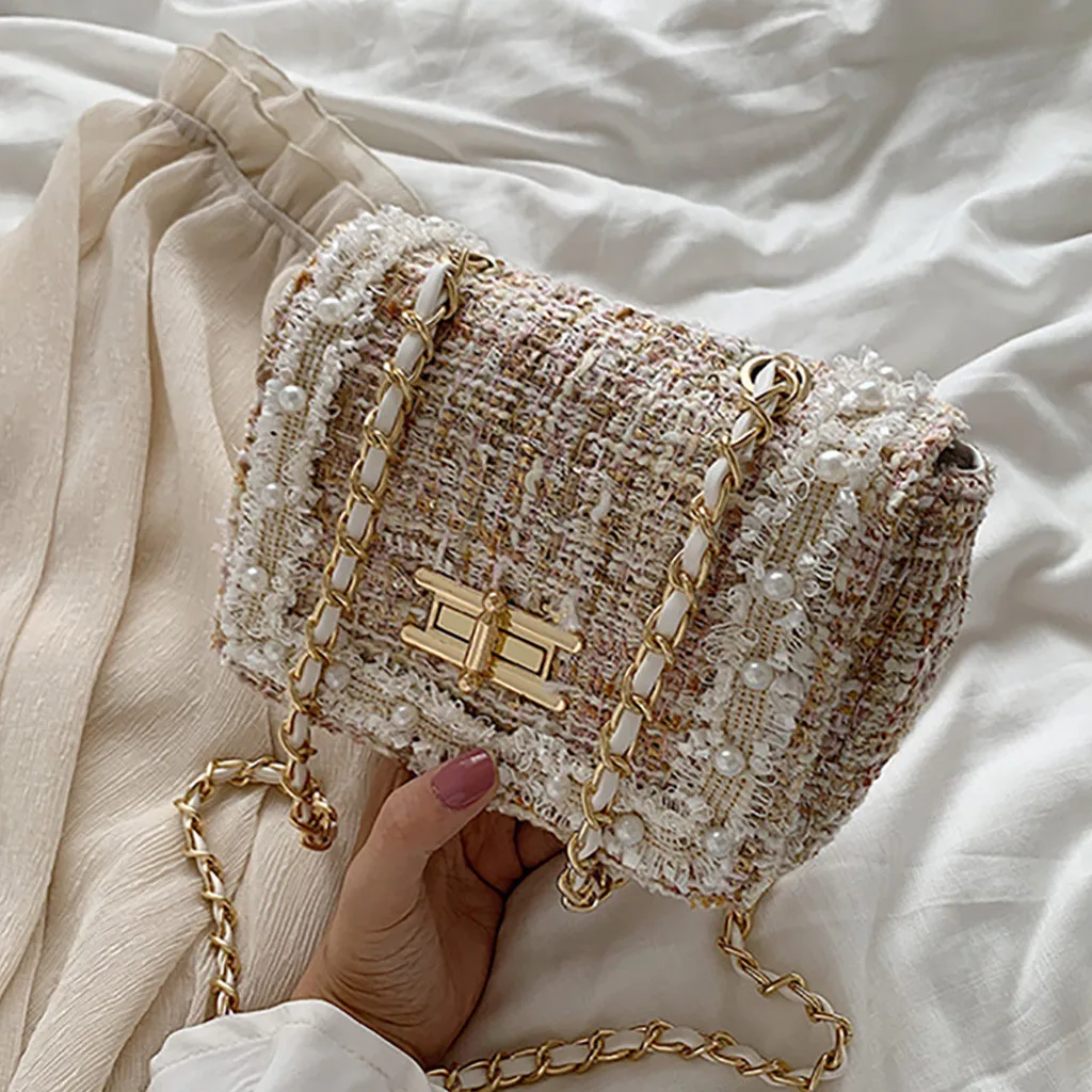 

xiniu 2019 Fashion Women Retro Weave Pearl Lace Edge Hasp Crossbody Bag Shoulder Bag sac a main femme de marque luxe cuir #4