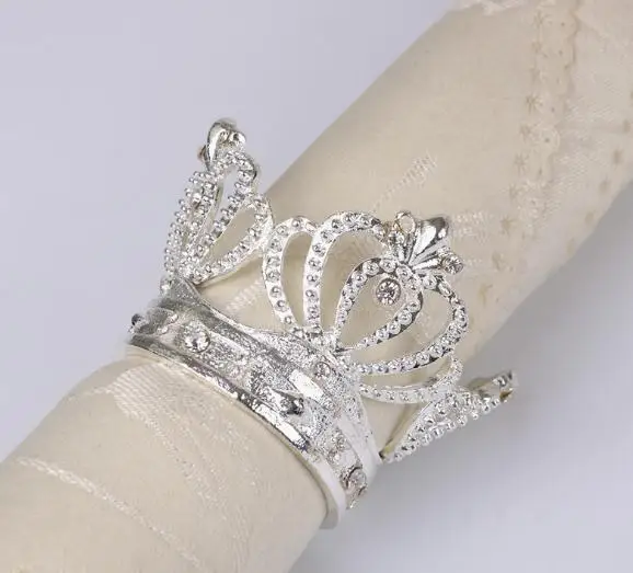 Высококлассный изысканный металлический кольцо для салфеток Кольца Отель Свадебный банкет золото и серебро горный хрусталь корона