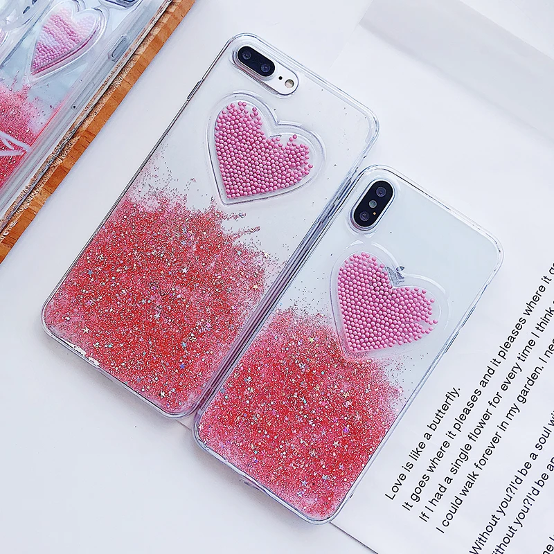 Liquid Glitter Case For iPhone 7 8 6 Plus X Cases Fo iPhone 6S Case Lovely Heart Quicksand Dynamic Clear Cover For iphone 8 Case (5)