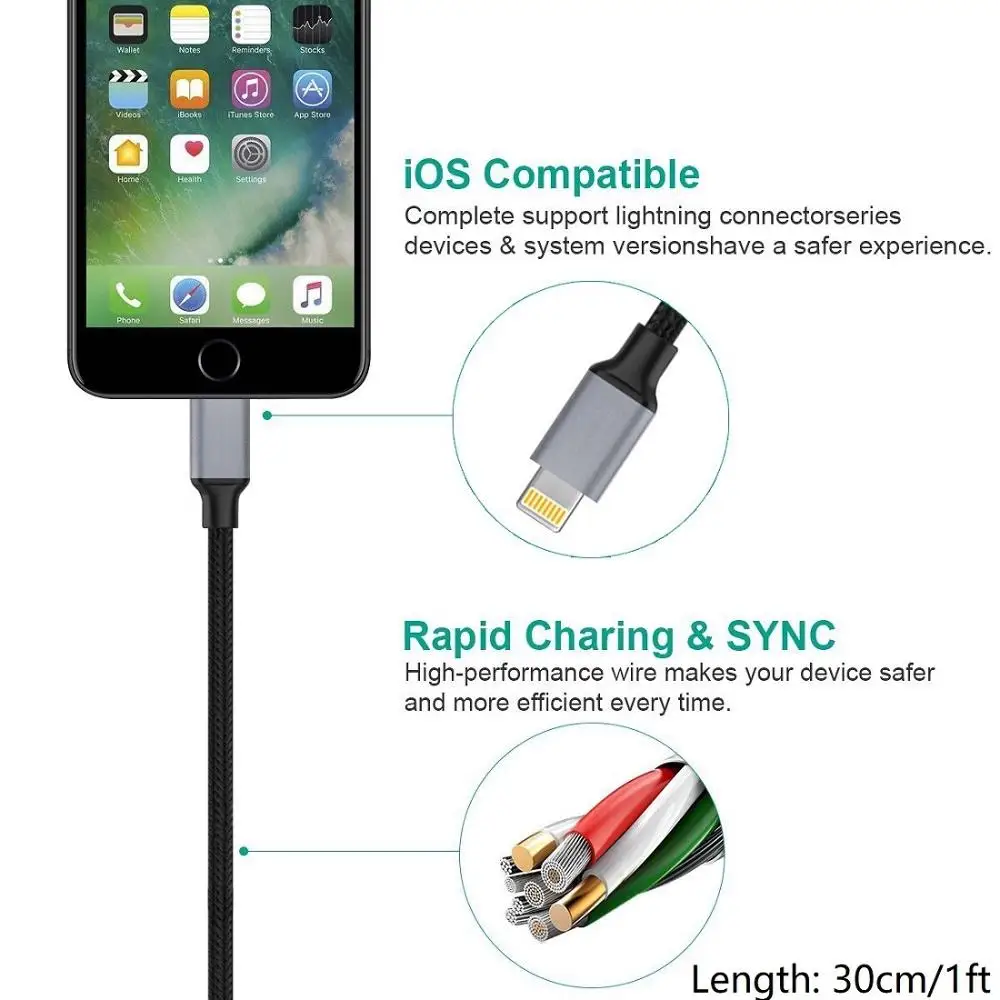 Короткие Длинные Lightning PD Быстрая зарядка type-C к iPhone кабель Lightning, Lightning к USB C кабель для iPhone X/8 Plus 18 Вт - Цвет: Black 30cm 1ft