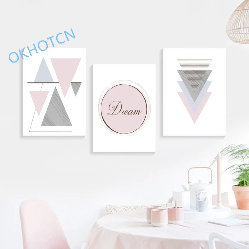 Pink Geometry Wall Art Canvas Nordic Style Posters and Prints Abstract Painting Pictures for Living Room Modern Home Decor | Дом и сад