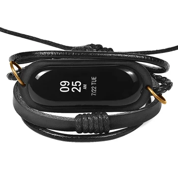 

Leather Bracelet Watch Strap Weave Braided Bracelet Smart Watch Replacement Vintage Watch Band for Xiaomi Band 3