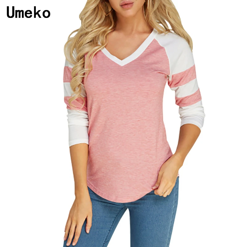 

Umeko Harajuku T Shirt Women Patchwork V-Neck Long Sleeve Shirt Poleras De Mujer Moda Camisa Feminina Female Lady Casual Clothes
