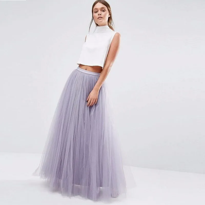 

Elelgant Lilac Long Tulle Skirt A Line Floor Length Skirts Womens Lavender Soft Tulle Maxi Skirt Zipper Waist Tutu Saia Longa
