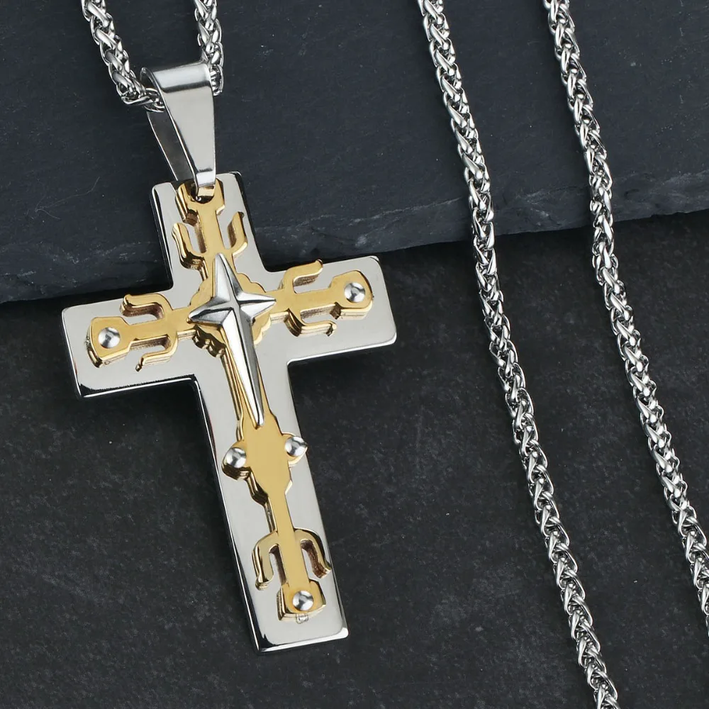 

Multilayer Cross Pendant Necklace for Women Men Stainless Steel Link Chain Necklace Antique Jewelry Boys Christmas Gifts NC111