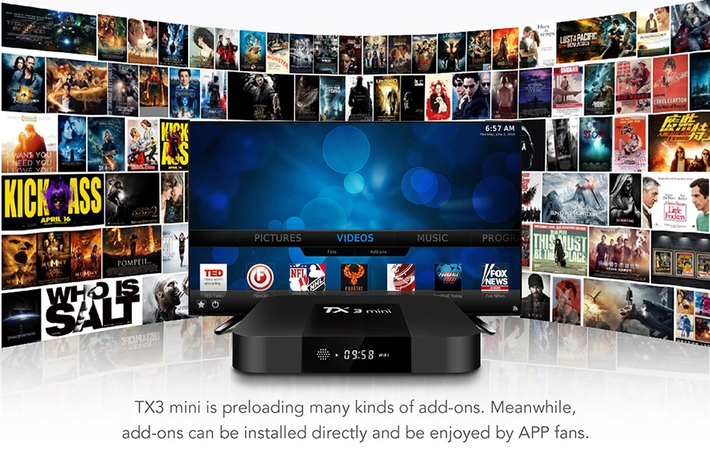 Tanix TX3 мини-телеприставка IPTV Android 7,1 Amlogic S905W четырехъядерный процессор 2 Гб 16 Гб H.265 декодирование 4K Wifi смарт-приставка медиаплеер