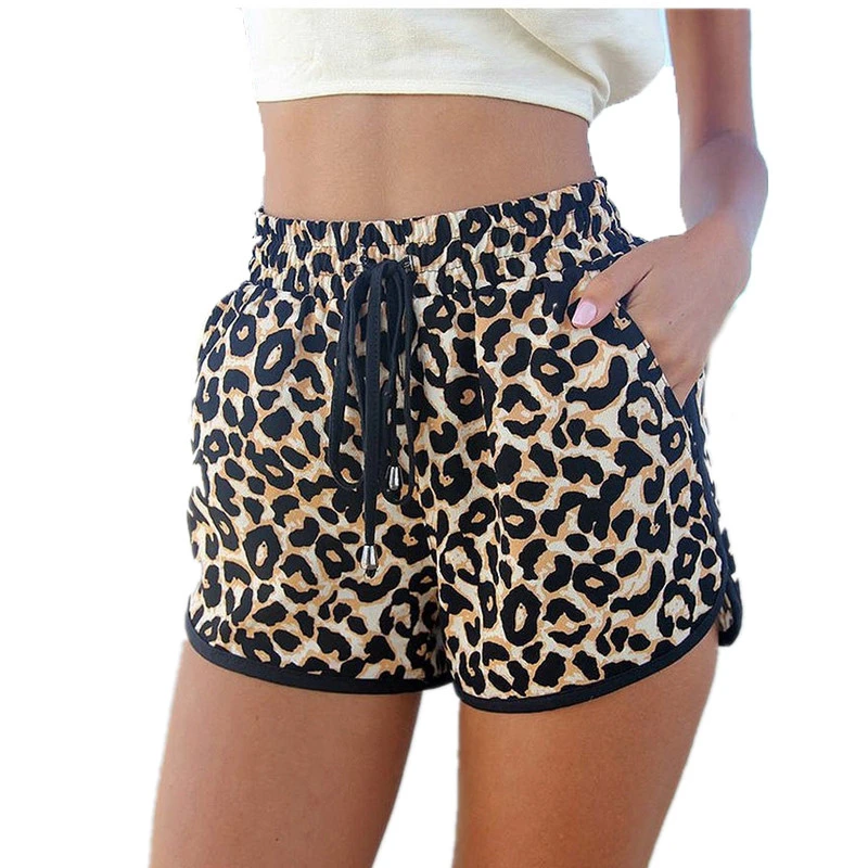 Women Casual Cotton Shorts European Loose Summer High Waist Leopard