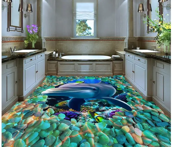 

3D floor cobblestone underwater world wall background