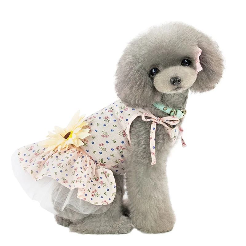 Летнее платье для собак, платье принцессы на бретельках, украшение ромашки, милая летняя одежда для собак, костюм, одежда для Тедди