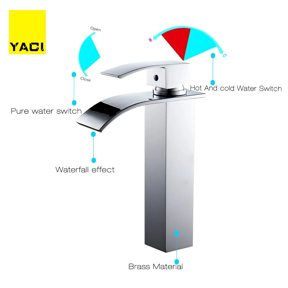 YACI 104 تعلية نوع سطح جبل الشلال الحمام صنبور الغرور أحواض من الزجاج صنبور حوض خلاط الباردة والساخنة مياه الحنفية