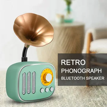 

Retro Phonograph Wireless Bluetooth Speaker Mini Portable FM Radio With Mic TF Card Outdoor Stereo Subwoofer Music Player Box