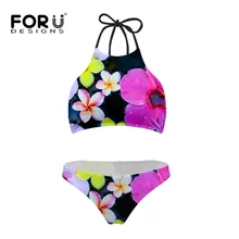 Для девочек женские сексуальные бикини комплекты Цветочный принт геометрический бикини купальник с овальным вырезом горловины пуш-ап Пляжная одежда бикини, бикини, пляжная одежда