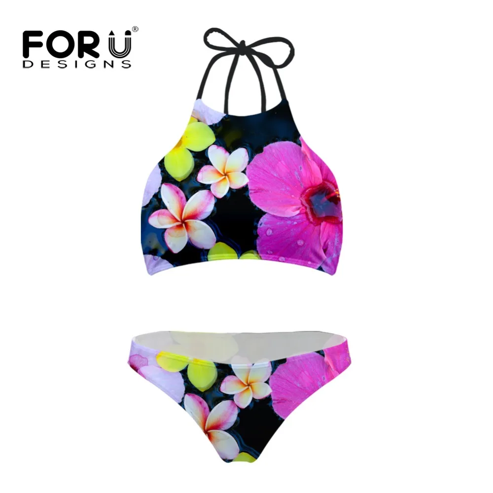

Girls Womens Sexy bikini Sets Flower Print Geometric Bikinis High Neck Swimsuit Push UP Beach Wear Bikinis Biquinis Beachwear