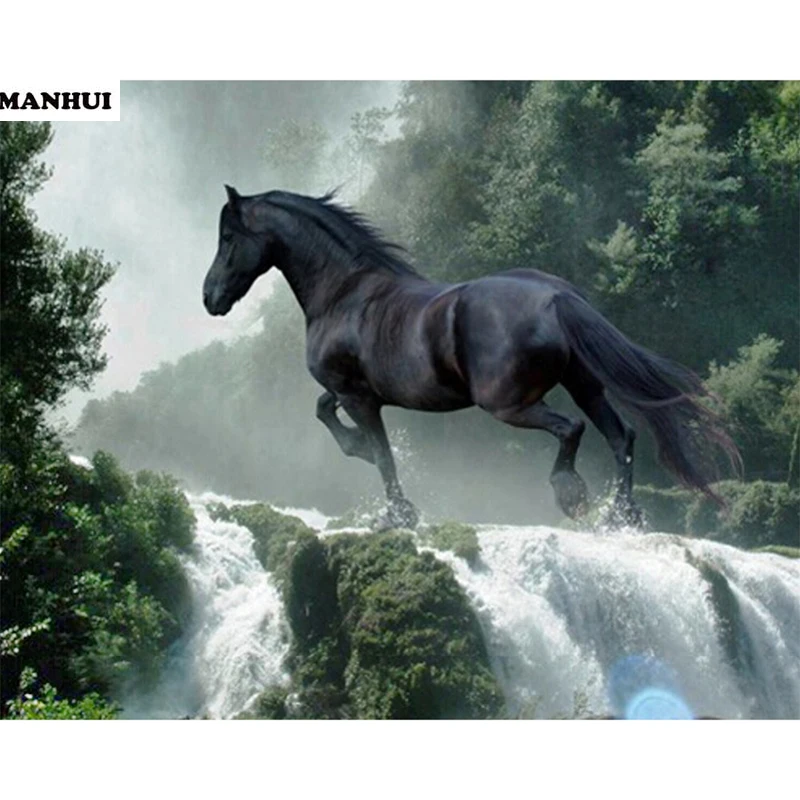 

Square drill 5D Diamond Painting Diamond Mosaic Environmental Crafts Full Diamond Embroidery Horse Waterfall Home decor BSA045