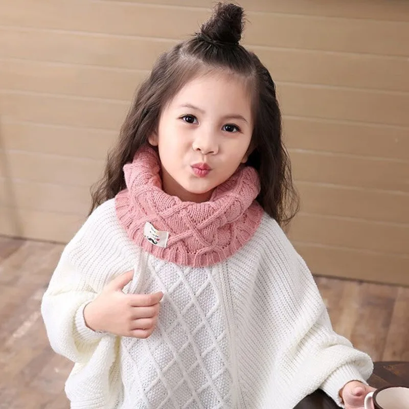 

Hot Cute Cotton Winter Baby Neck Ring Scarf LICs Children's Girls Boys Knitted Wool O-Scarves for Kids Solid Color Warm Snood