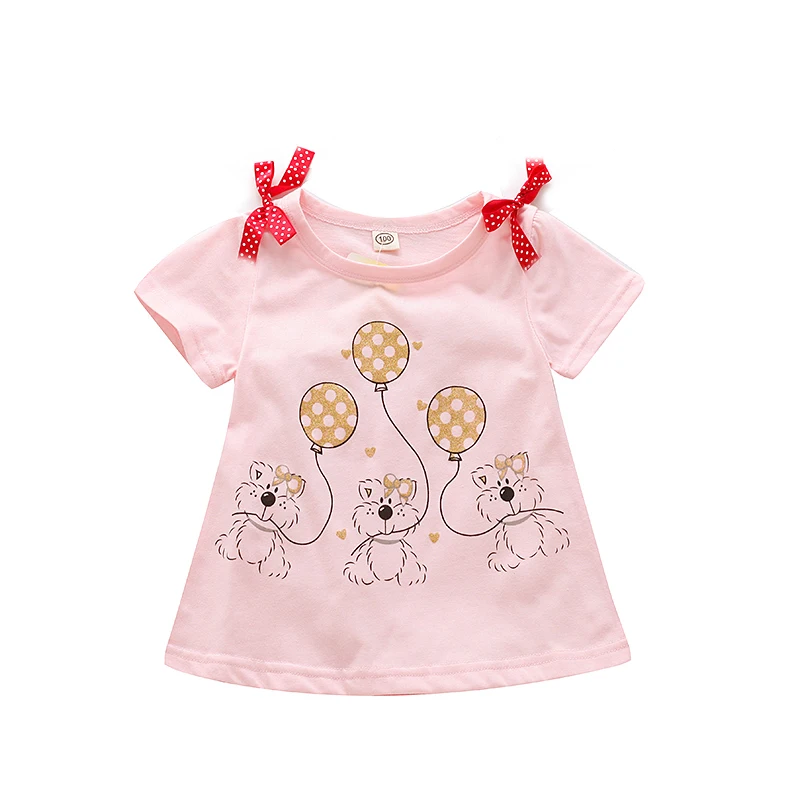 Футболка для маленьких девочек летняя стильная футболка для девочек с рисунком милого медведя с коротким рукавом топы футболки детская верхняя одежда брендовая одежда для детей возрастом от 2 до 7 лет - Цвет: pink