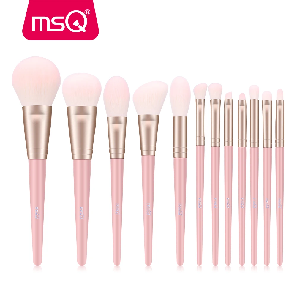 

MSQ 12PCS Makeup Brush Set Foundation Powder Contour Eyeshadow Lip Make Up Brushes sets Pink Wood Handle Makeup Tools