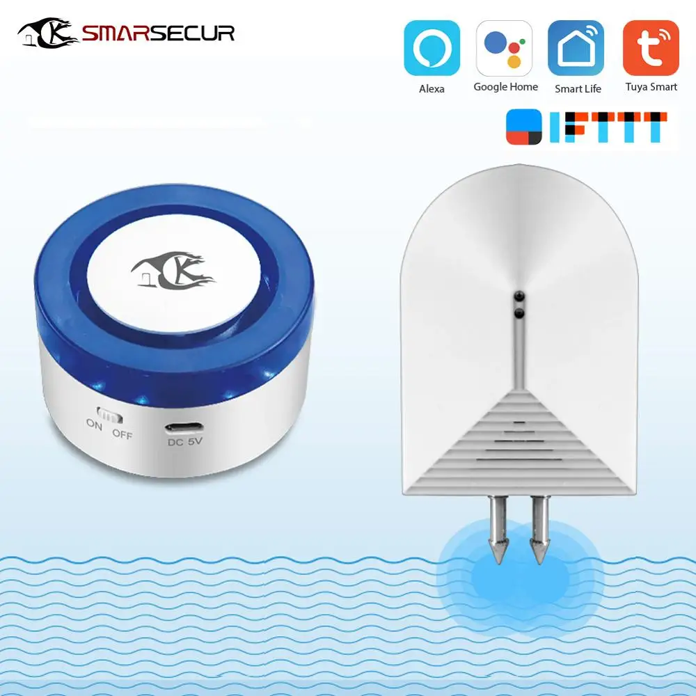 SMARSECUR Tuya Smart life Home WiFi Security alarm siren Smart Siren 433mhz Water Detector SMARSECUR Tuya Smart life Home WiFi Security alarm siren Smart Siren 433mhz Water Detector