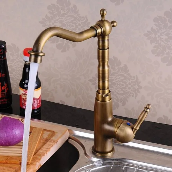 Vintage Retro Antique Brass Single Handle One Hole Bathroom Kitchen Basin Sink Faucet Mixer Tap Swivel Spout Deck Mounted msf003