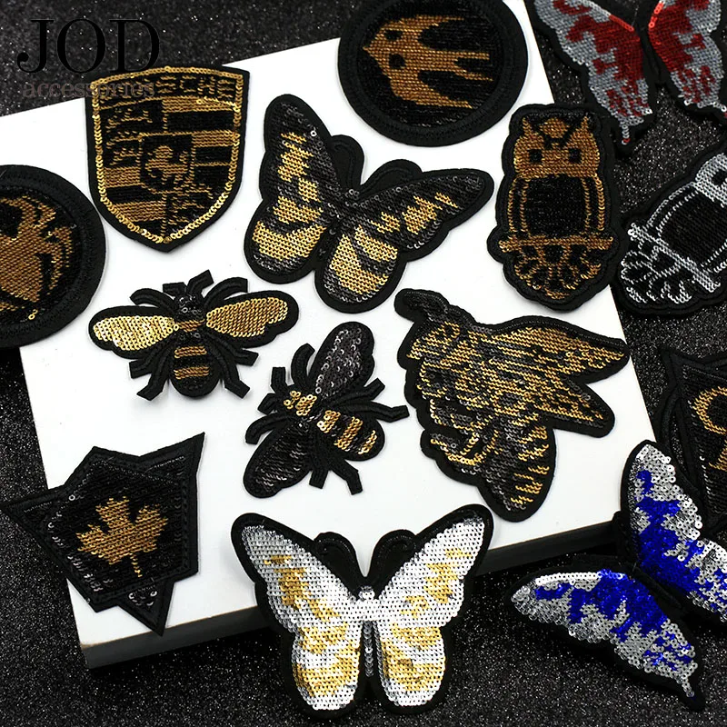 JOD * черное золото вышивка блестками патч для одежды DIY железа на патчи бренд